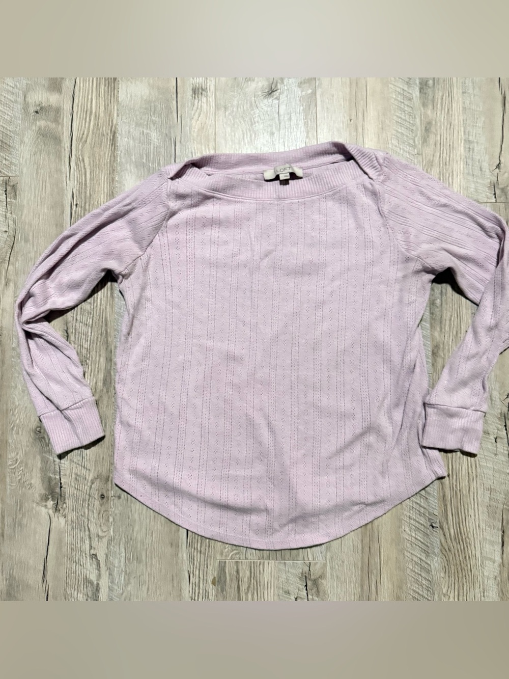 LOFT Light Pink Eyelet Knit Long Sleeve Top